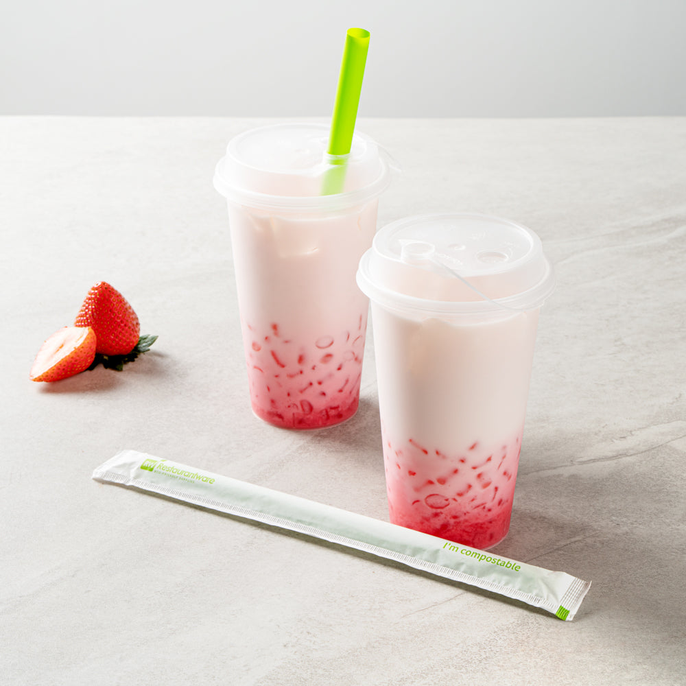 Basic Nature Green PLA / PBAT Plastic Boba Straw - Wrapped, Compostable - 9" - 2000 count box