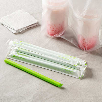 Basic Nature Green PLA / PBAT Plastic Boba Straw - Wrapped, Compostable - 9" - 2000 count box