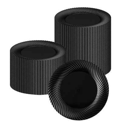 Moderna Round Black Plastic Wave Plate - 7" x 7" x 1/2" - 40 count box