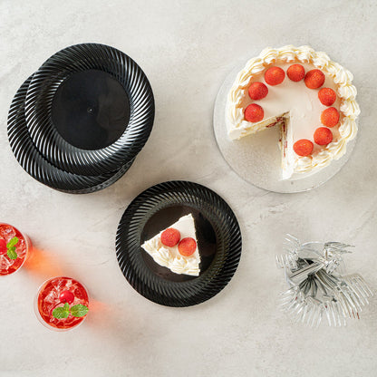 Moderna Round Black Plastic Wave Plate - 7" x 7" x 1/2" - 200 count box