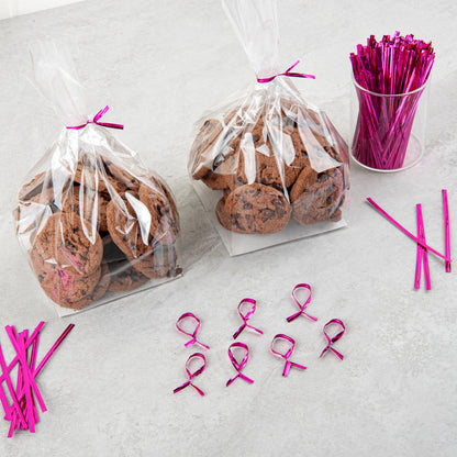 Bag Tek Pink Metallic Twist Tie / Bag Tie - 4" - 500 count box