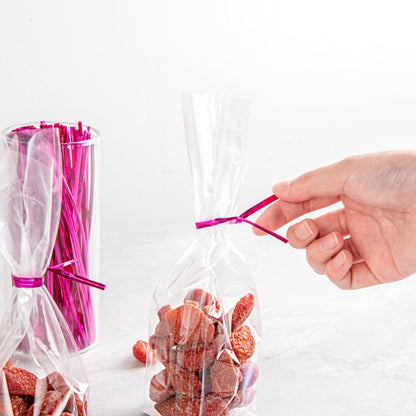 Bag Tek Pink Metallic Twist Tie / Bag Tie - 6" - 500 count box