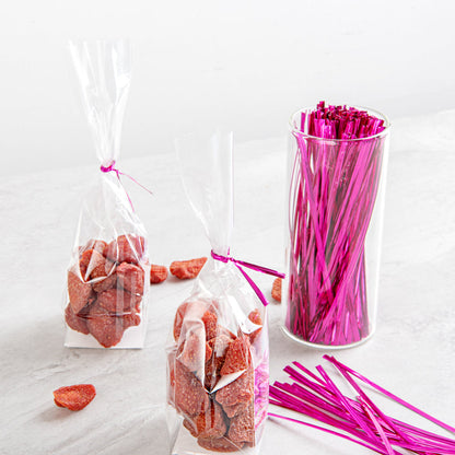 Bag Tek Pink Metallic Twist Tie / Bag Tie - 6" - 500 count box