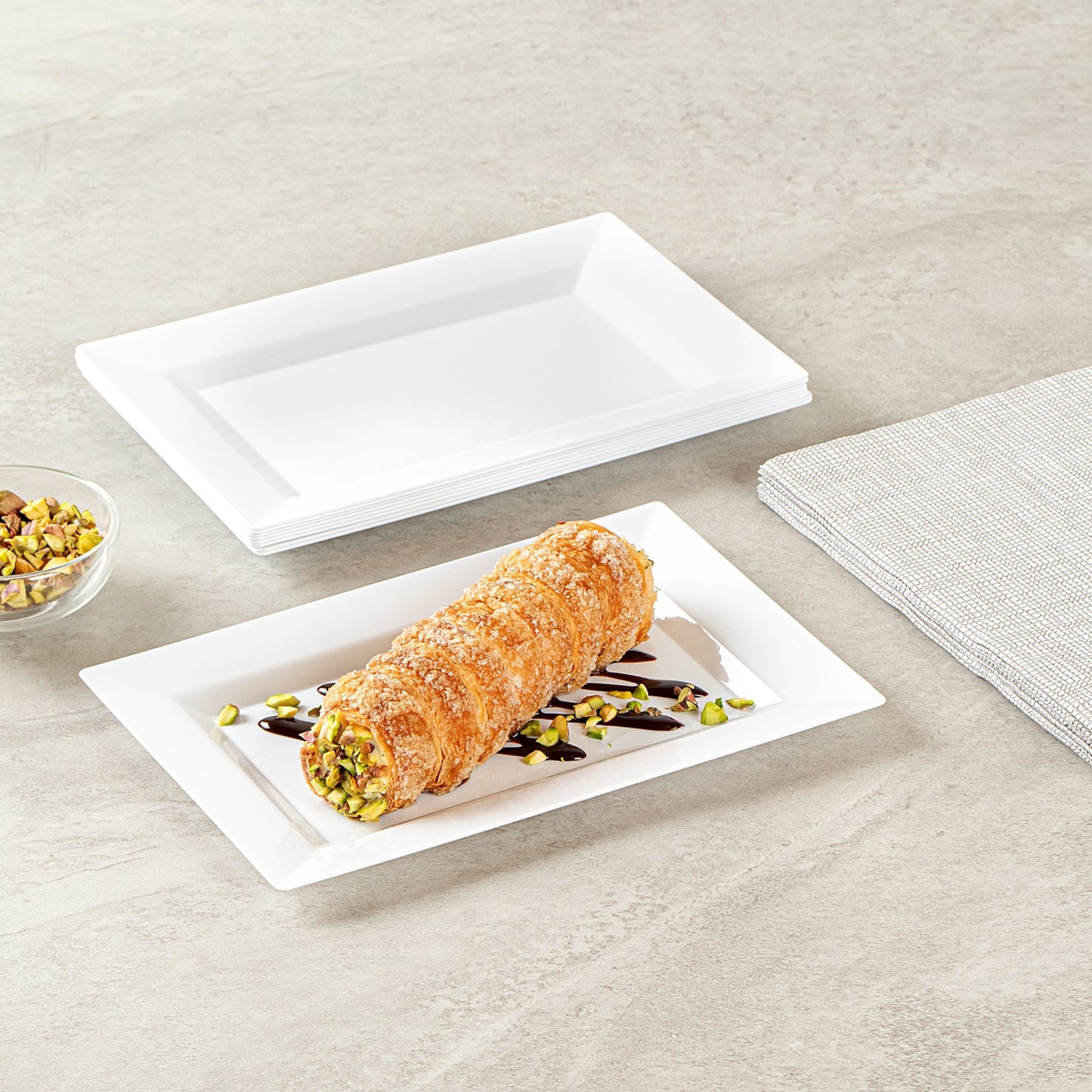 Moderna Rectangle White Plastic Plate - 7 1/2" x 5 1/4" x 1/2" - 10 count box
