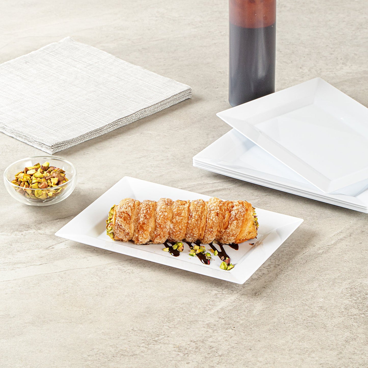 Moderna Rectangle White Plastic Plate - 7 1/2" x 5 1/4" x 1/2" - 10 count box