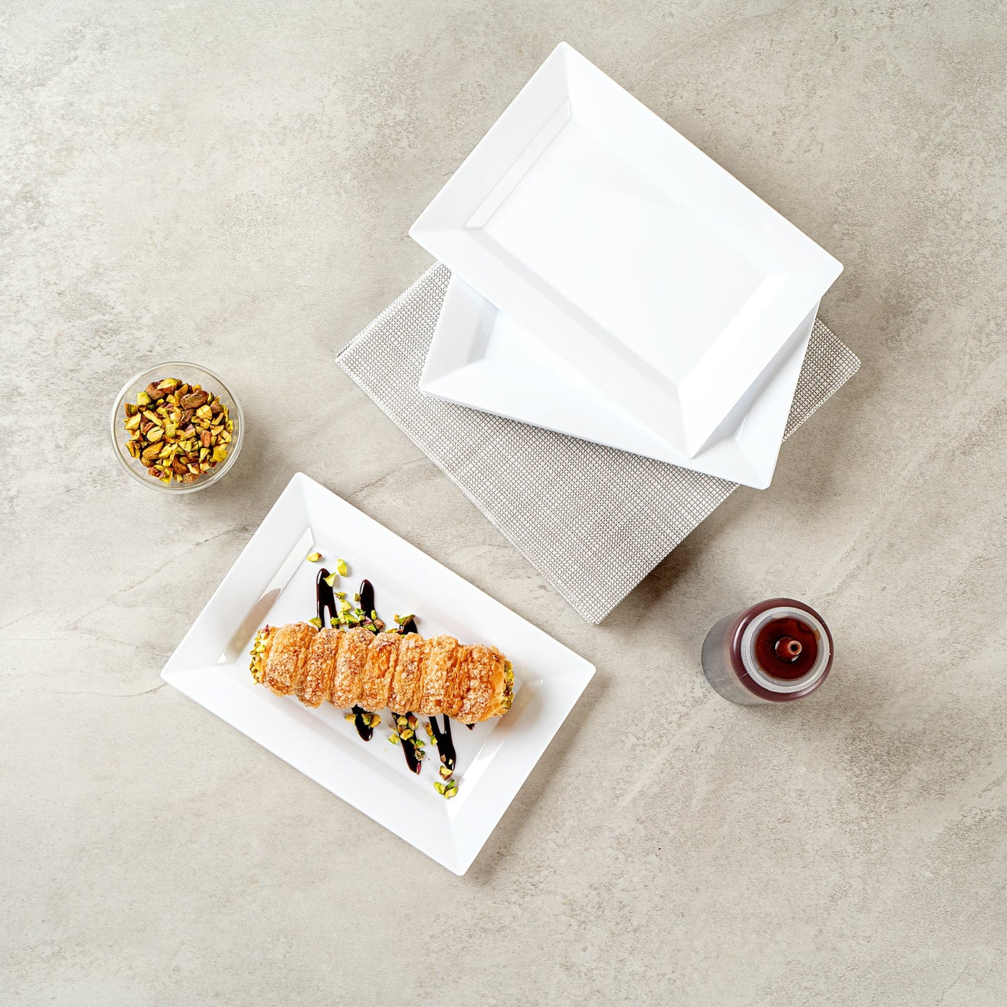 Moderna Rectangle White Plastic Plate - 7 1/2" x 5 1/4" x 1/2" - 10 count box