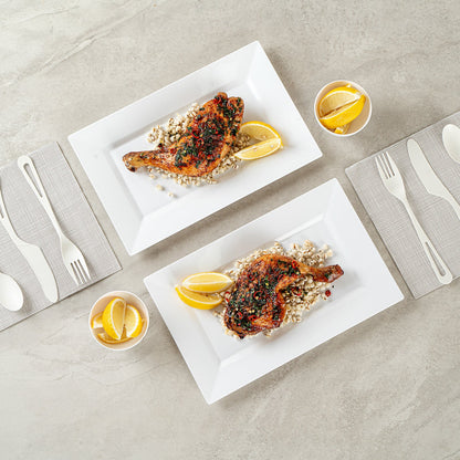 Moderna Rectangle White Plastic Plate - 11 1/2" x 7 1/4" x 3/4" - 10 count box
