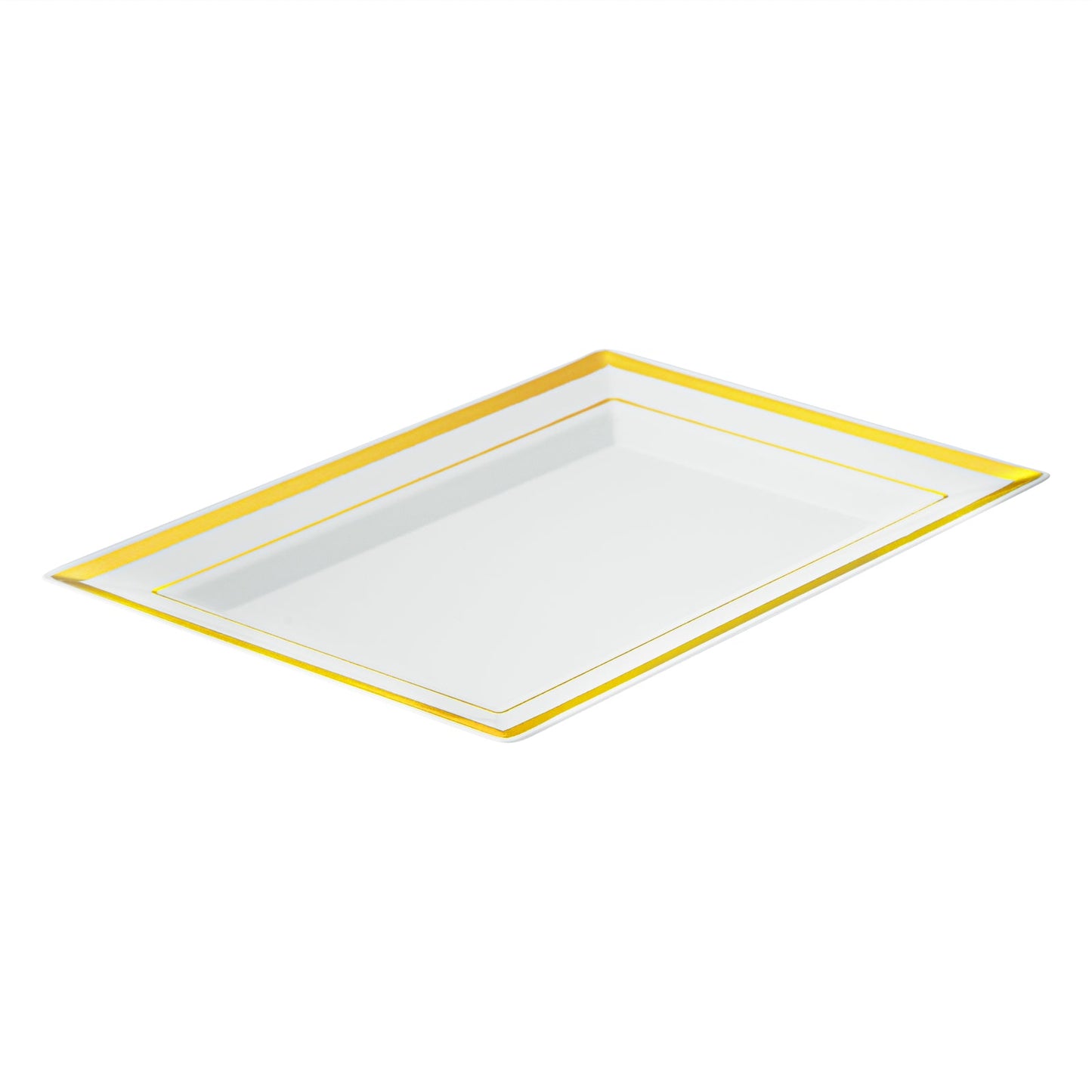Moderna Rectangle White Plastic Gold-Rimmed Plate - 7 1/2" x 5 1/4" x 1/2" - 10 count box