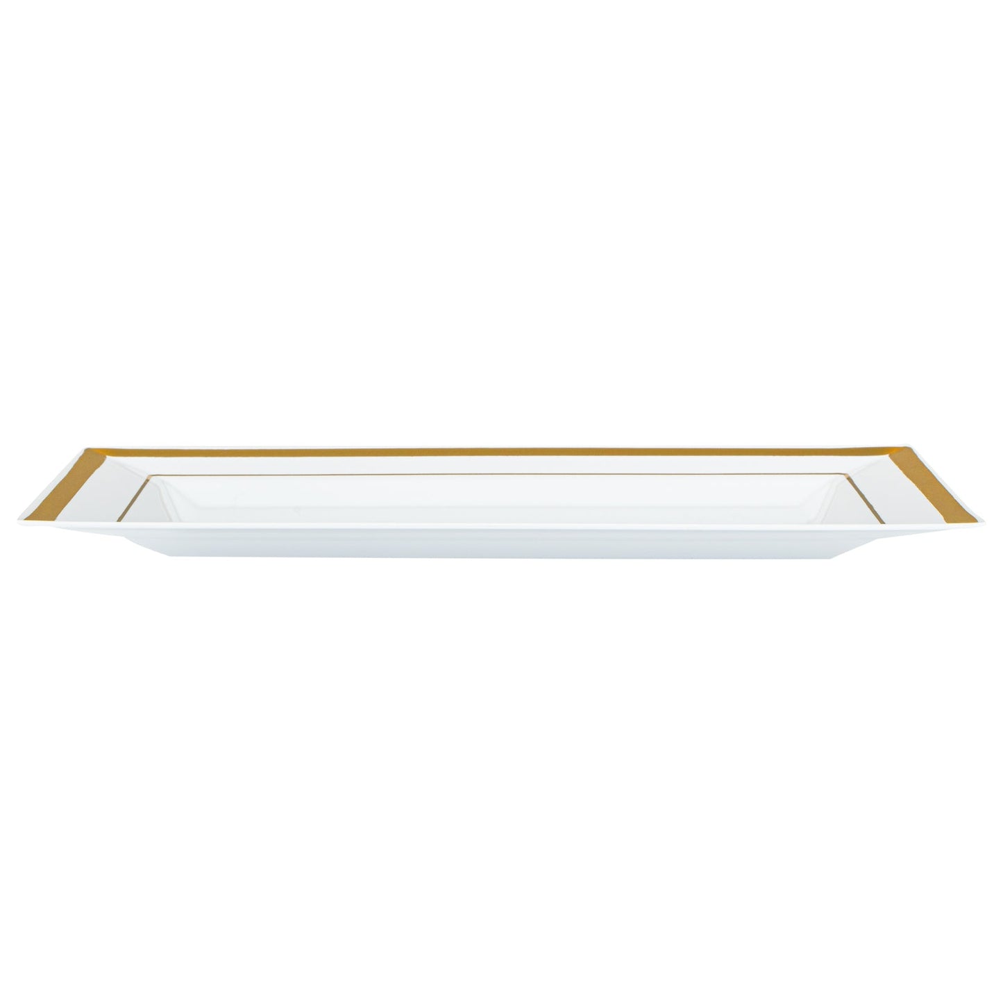 Moderna Rectangle White Plastic Gold-Rimmed Plate - 7 1/2" x 5 1/4" x 1/2" - 10 count box