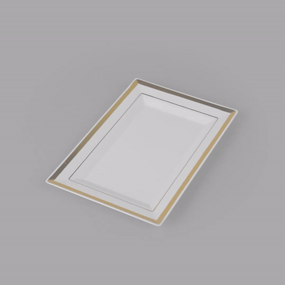Moderna Rectangle White Plastic Gold-Rimmed Plate - 7 1/2" x 5 1/4" x 1/2" - 100 count box