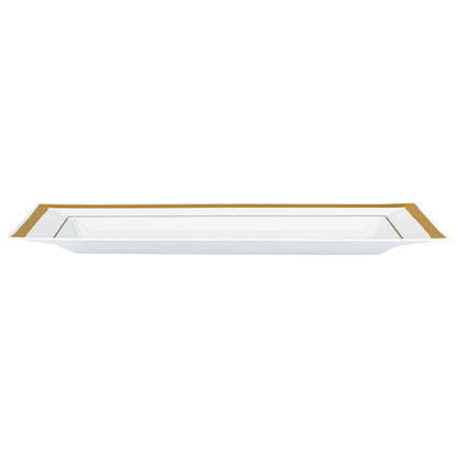 Moderna Rectangle White Plastic Gold-Rimmed Plate - 7 1/2" x 5 1/4" x 1/2" - 100 count box