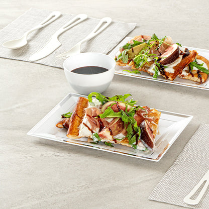 Moderna Rectangle White Plastic Silver-Rimmed Plate - 7 1/2" x 5 1/4" x 1/2" - 10 count box