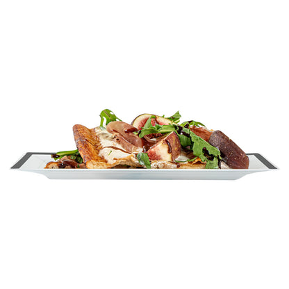 Moderna Rectangle White Plastic Silver-Rimmed Plate - 7 1/2" x 5 1/4" x 1/2" - 10 count box