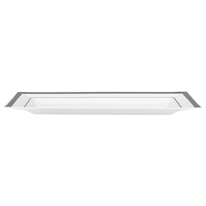 Moderna Rectangle White Plastic Silver-Rimmed Plate - 7 1/2" x 5 1/4" x 1/2" - 10 count box