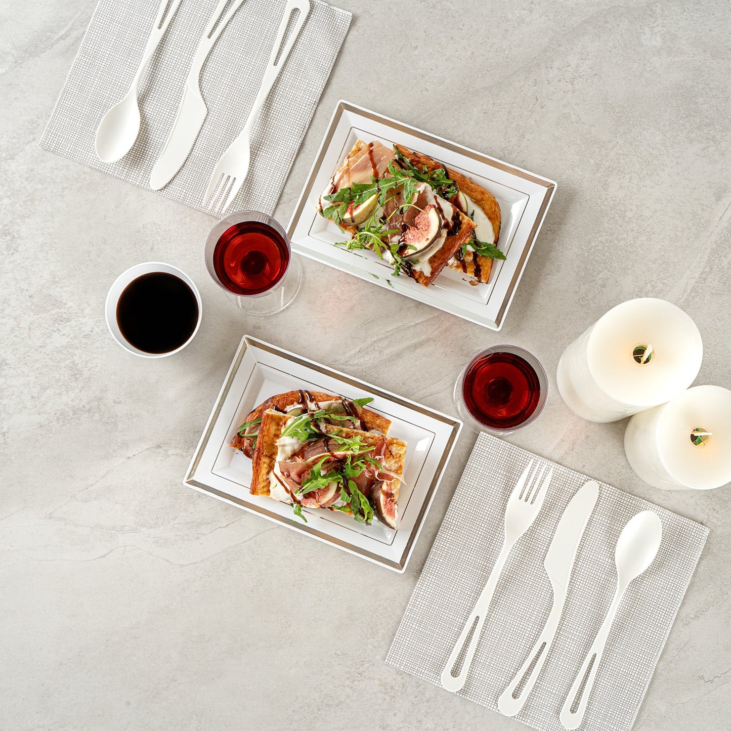 Moderna Rectangle White Plastic Silver-Rimmed Plate - 7 1/2" x 5 1/4" x 1/2" - 10 count box