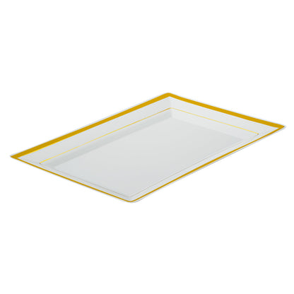 Moderna Rectangle White Plastic Gold-Rimmed Plate - 9 1/2" x 6 1/4" x 1/2" - 100 count box