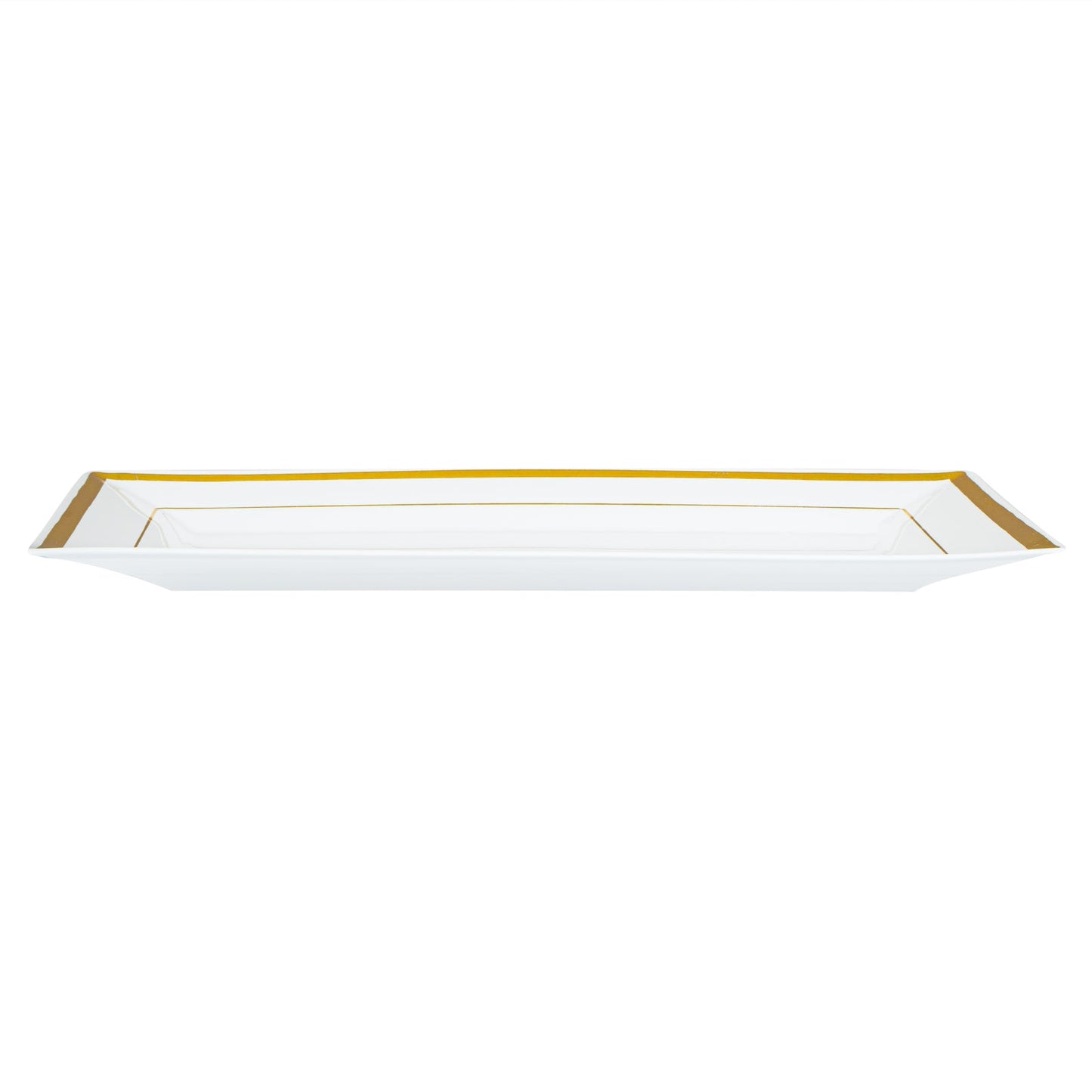 Moderna Rectangle White Plastic Gold-Rimmed Plate - 9 1/2" x 6 1/4" x 1/2" - 100 count box