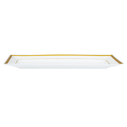 Moderna Rectangle White Plastic Gold-Rimmed Plate - 9 1/2" x 6 1/4" x 1/2" - 100 count box
