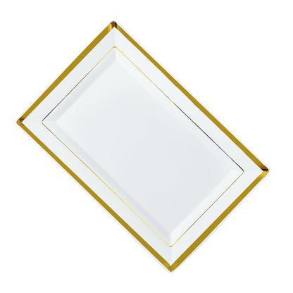 Moderna Rectangle White Plastic Gold-Rimmed Plate - 9 1/2" x 6 1/4" x 1/2" - 100 count box