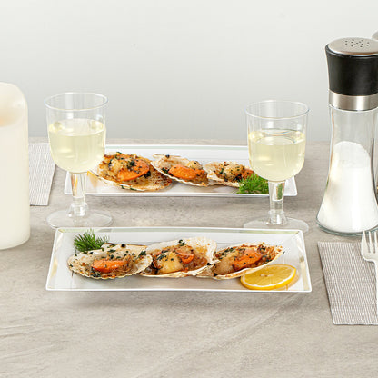 Moderna Rectangle White Plastic Silver-Rimmed Plate - 9 1/2" x 6 1/4" x 1/2" - 10 count box