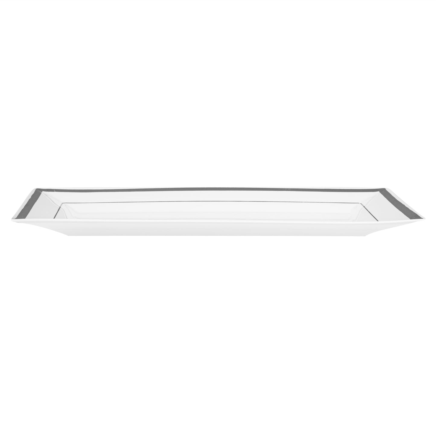 Moderna Rectangle White Plastic Silver-Rimmed Plate - 9 1/2" x 6 1/4" x 1/2" - 100 count box