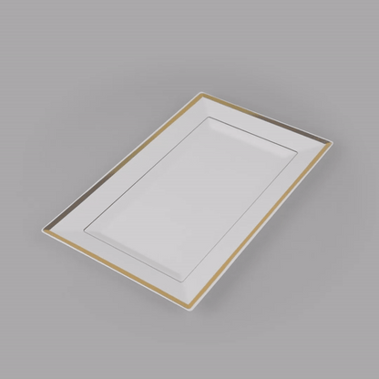 Moderna Rectangle White Plastic Gold-Rimmed Plate - 11 1/2" x 7 1/4" x 3/4" - 10 count box