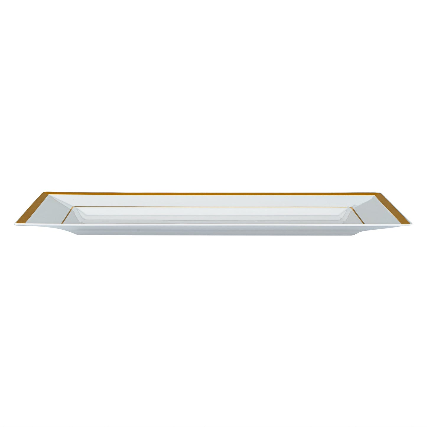 Moderna Rectangle White Plastic Gold-Rimmed Plate - 11 1/2" x 7 1/4" x 3/4" - 10 count box