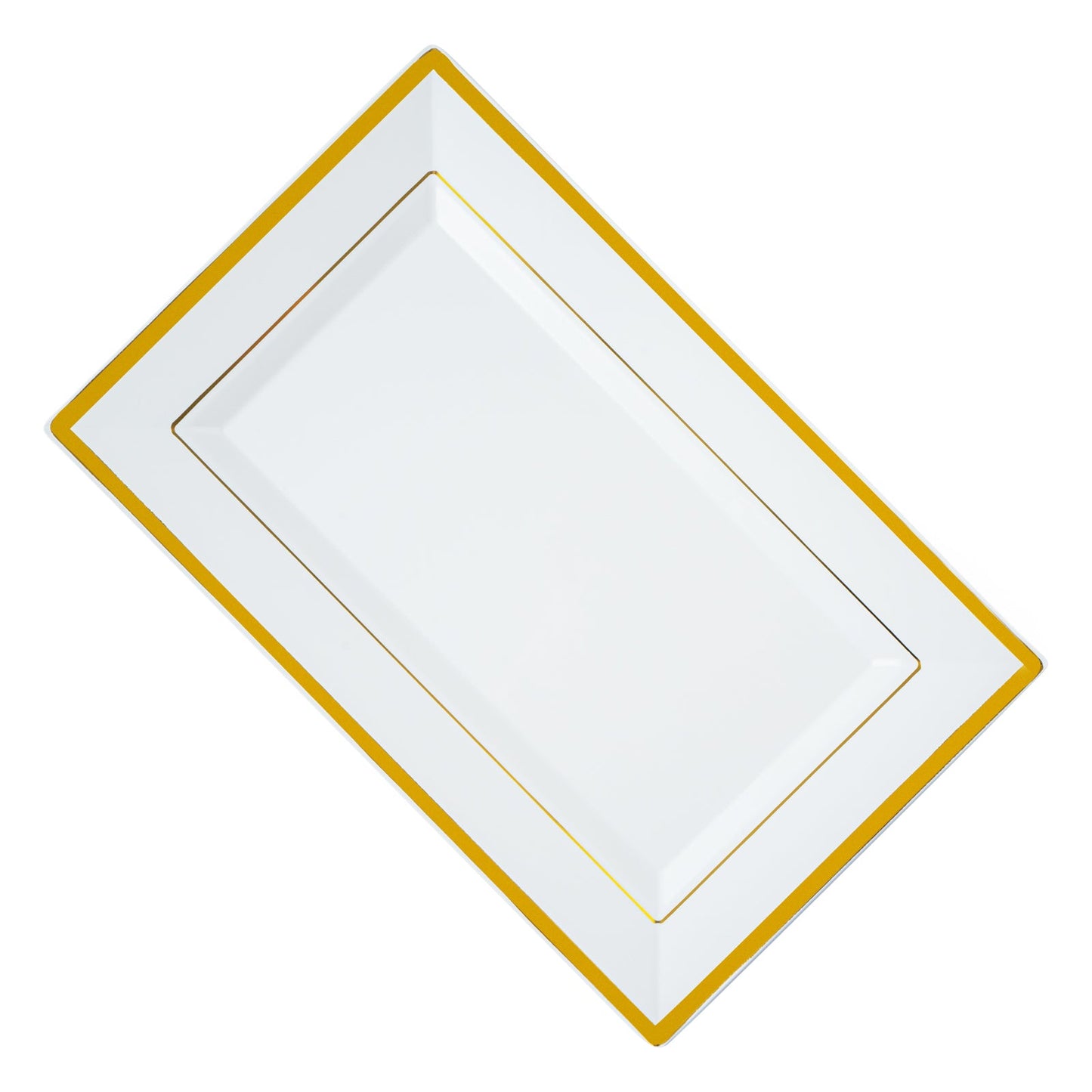 Moderna Rectangle White Plastic Gold-Rimmed Plate - 11 1/2" x 7 1/4" x 3/4" - 100 count box