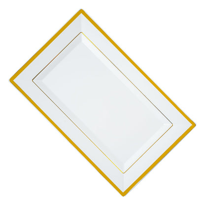 Moderna Rectangle White Plastic Gold-Rimmed Plate - 11 1/2" x 7 1/4" x 3/4" - 100 count box