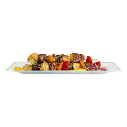 Moderna Rectangle White Plastic Silver-Rimmed Plate - 11 1/2" x 7 1/4" x 3/4" - 100 count box