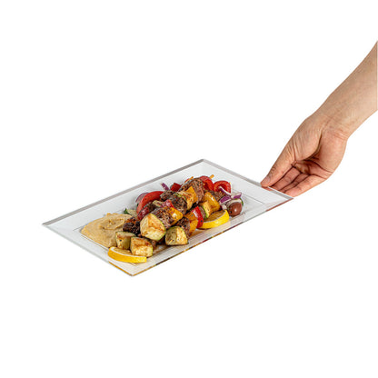 Moderna Rectangle White Plastic Silver-Rimmed Plate - 11 1/2" x 7 1/4" x 3/4" - 100 count box