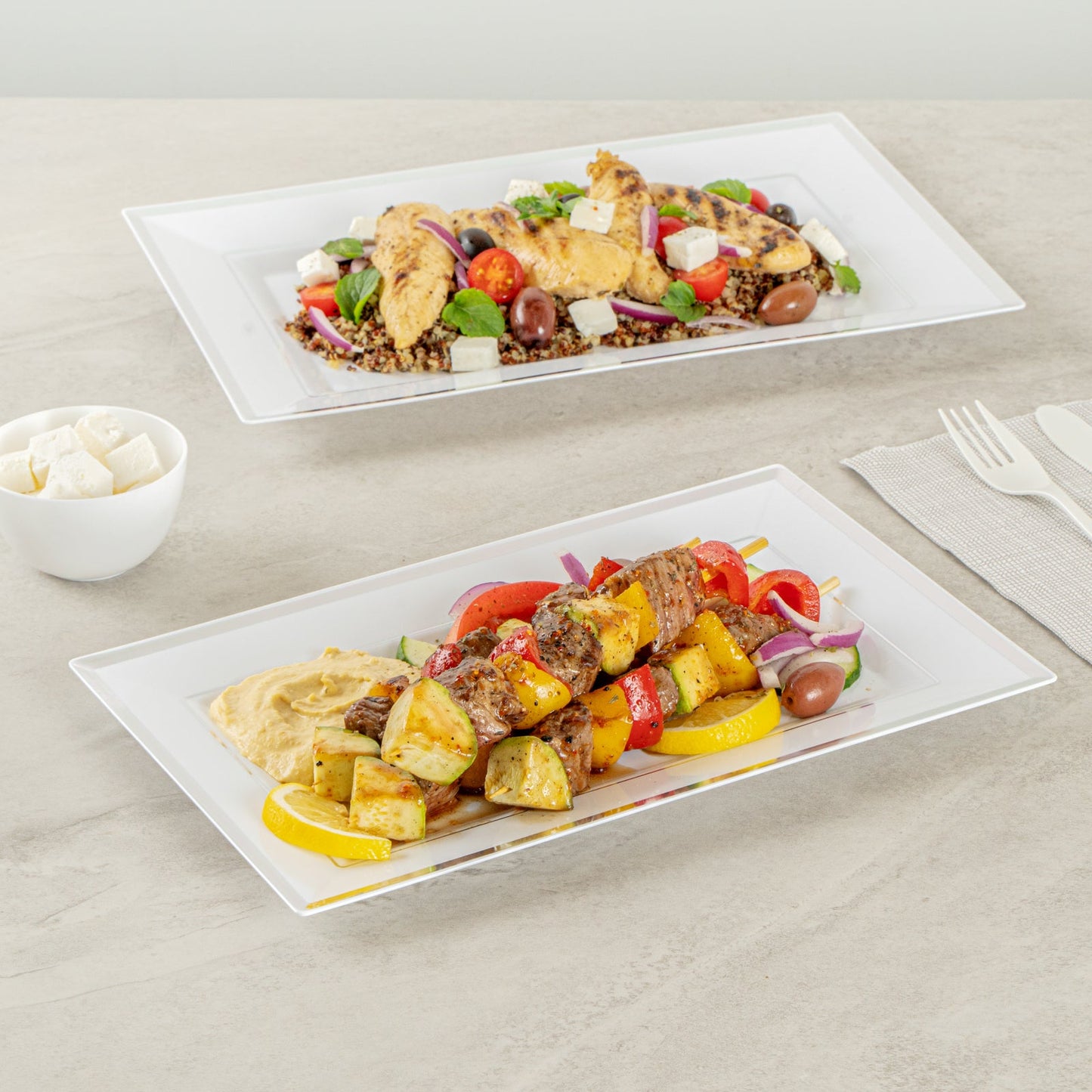 Moderna Rectangle White Plastic Silver-Rimmed Plate - 11 1/2" x 7 1/4" x 3/4" - 100 count box