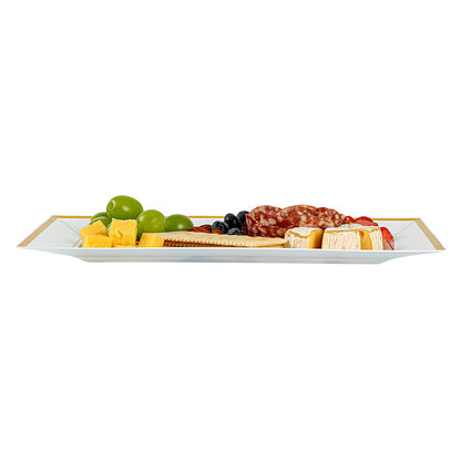 Moderna Rectangle White Plastic Gold-Rimmed Plate - 12 3/4" x 8 1/4" x 3/4" - 10 count box