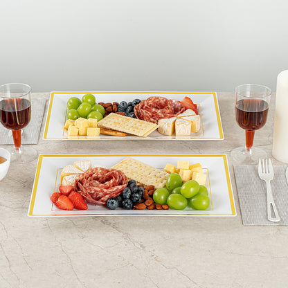 Moderna Rectangle White Plastic Gold-Rimmed Plate - 12 3/4" x 8 1/4" x 3/4" - 10 count box