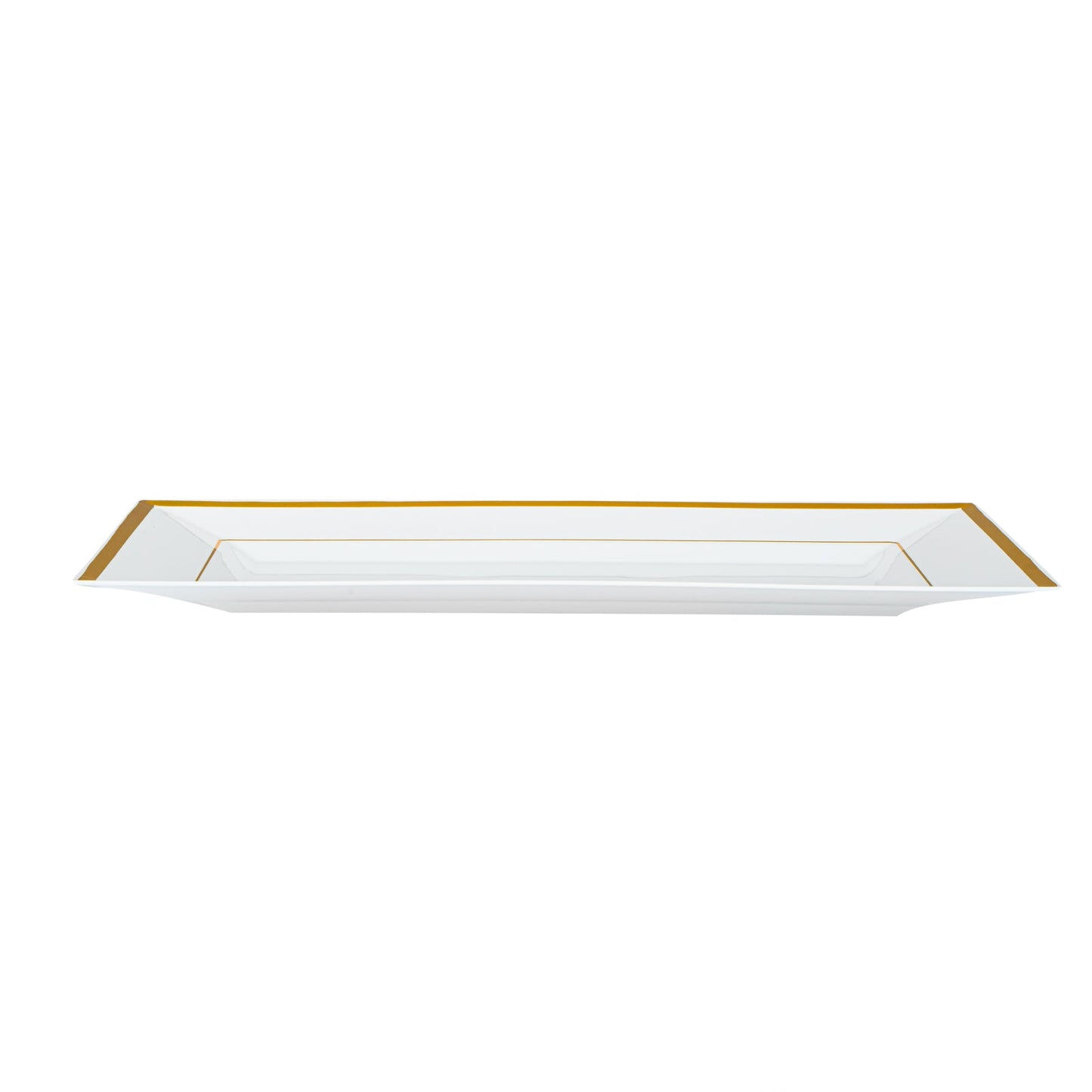 Moderna Rectangle White Plastic Gold-Rimmed Plate - 12 3/4" x 8 1/4" x 3/4" - 100 count box