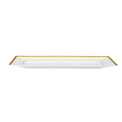 Moderna Rectangle White Plastic Gold-Rimmed Plate - 12 3/4" x 8 1/4" x 3/4" - 100 count box