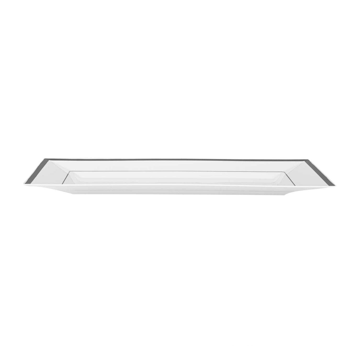 Moderna Rectangle White Plastic Silver-Rimmed Plate - 12 3/4" x 8 1/4" x 3/4" - 100 count box