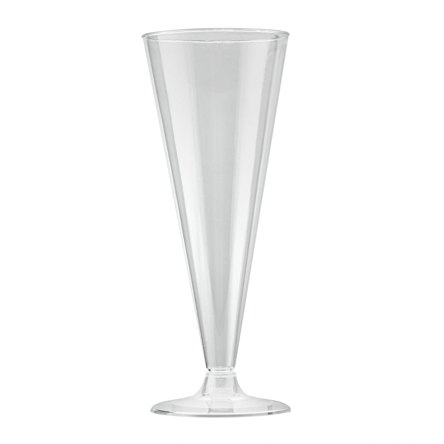 Bev Tek 7 oz Clear Plastic Long Champagne Flute - 2 3/4" x 2 3/4" x 6 3/4" - 20 count box