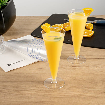 Chef 101 7 oz Clear Plastic Long Champagne Flute - 2 3/4" x 2 3/4" x 6 3/4" - 100 count box