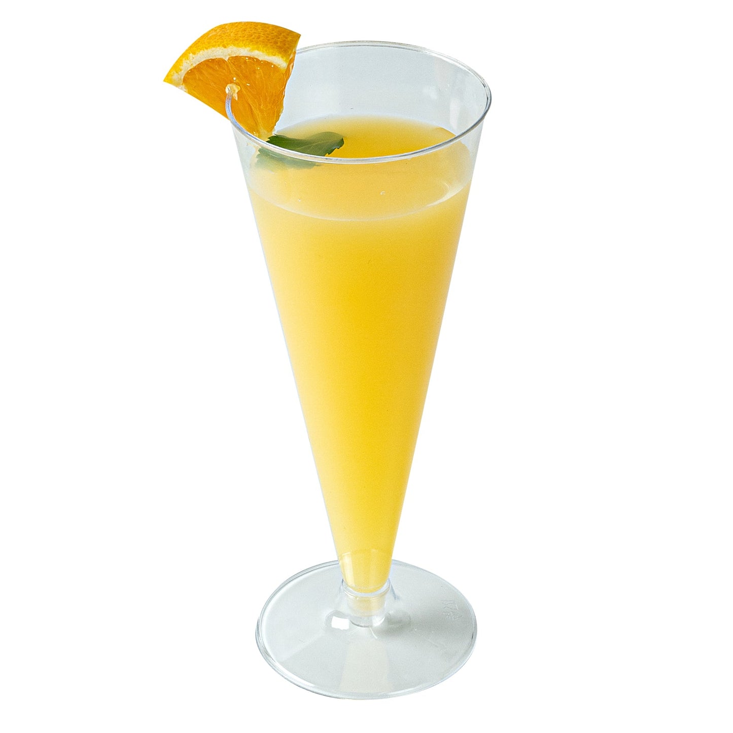 Chef 101 7 oz Clear Plastic Long Champagne Flute - 2 3/4" x 2 3/4" x 6 3/4" - 100 count box