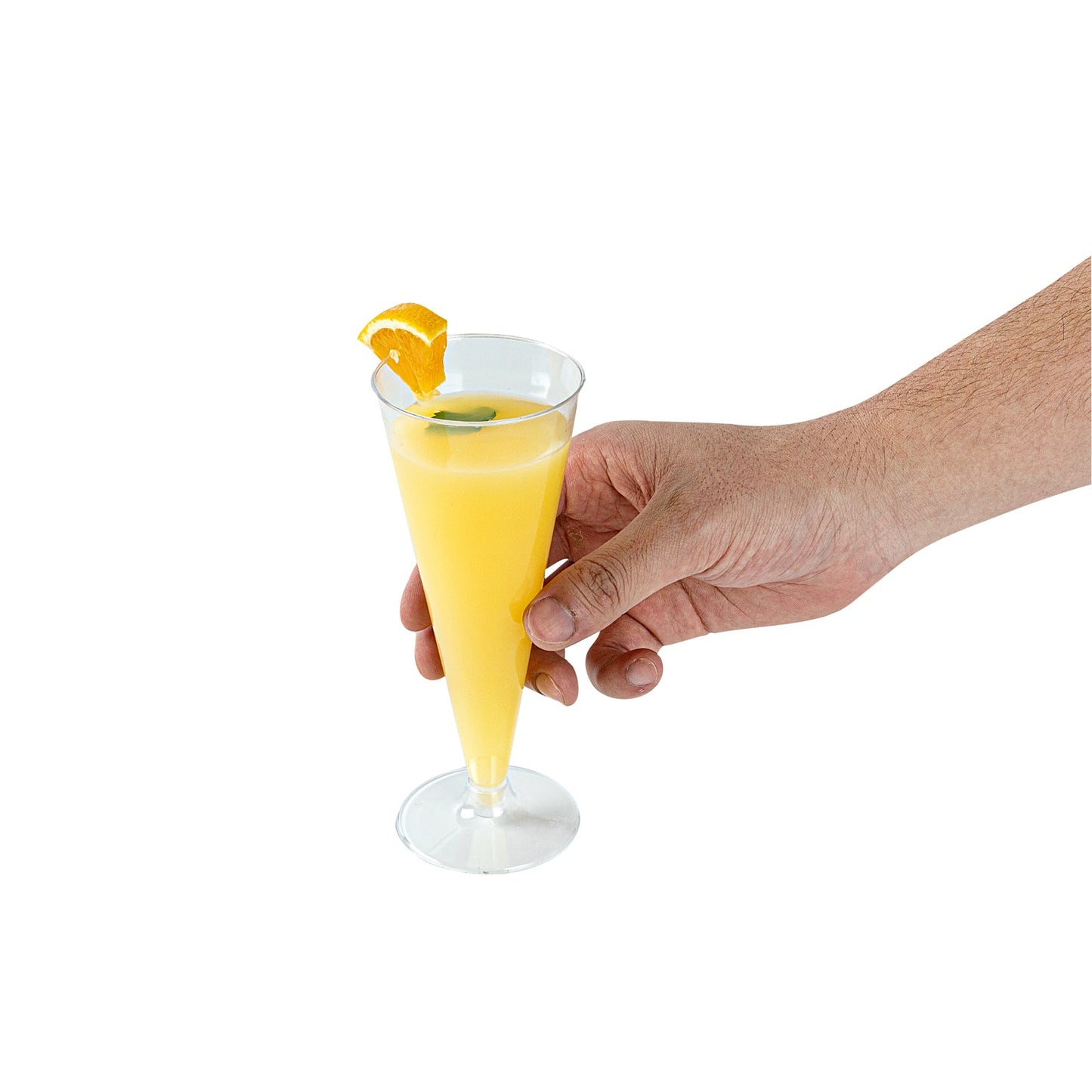 Chef 101 7 oz Clear Plastic Long Champagne Flute - 2 3/4" x 2 3/4" x 6 3/4" - 100 count box