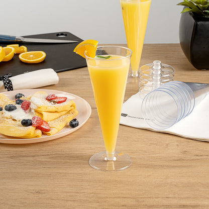 Chef 101 7 oz Clear Plastic Long Champagne Flute - 2 3/4" x 2 3/4" x 6 3/4" - 100 count box