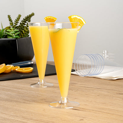 Chef 101 7 oz Clear Plastic Long Champagne Flute - 2 3/4" x 2 3/4" x 6 3/4" - 100 count box