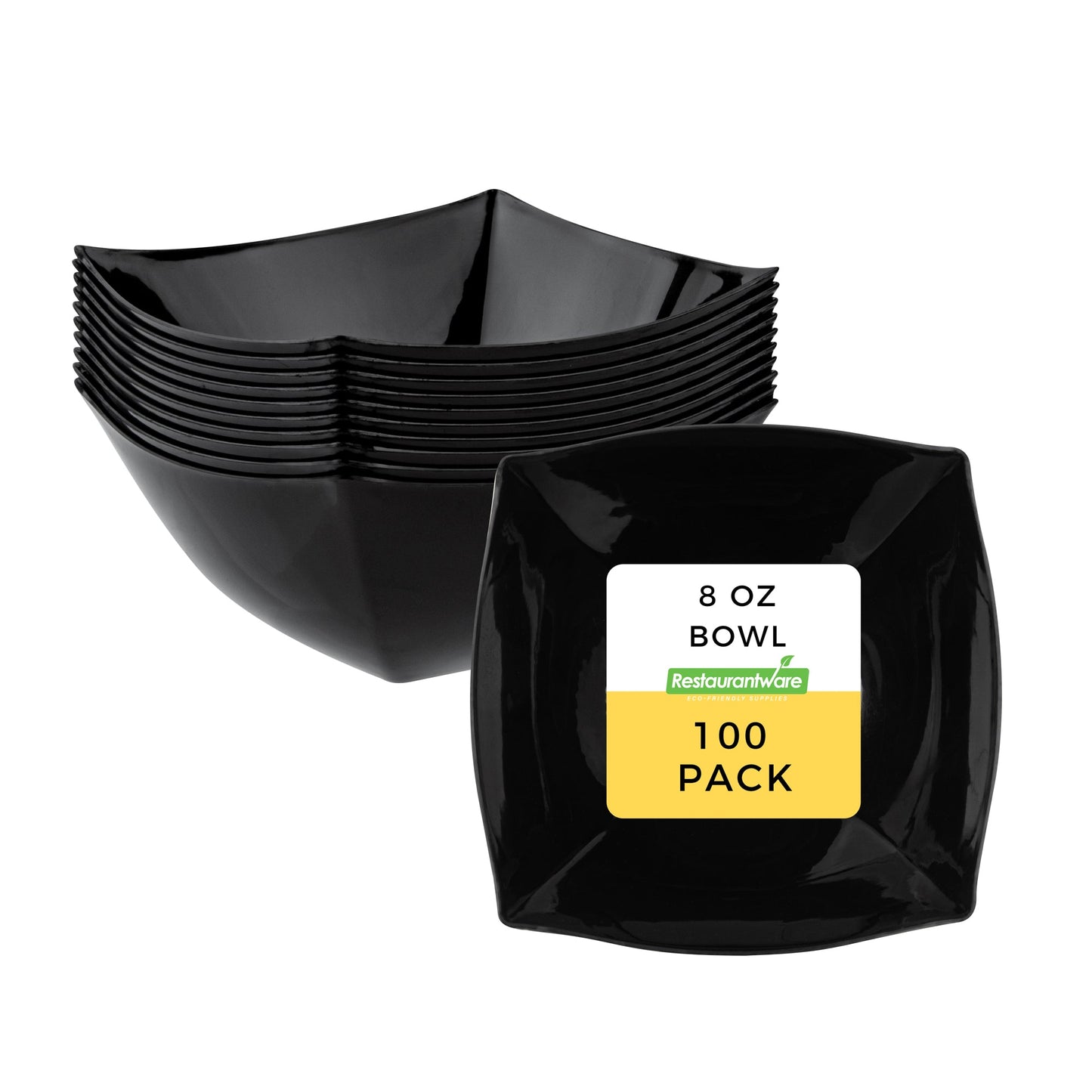 Moderna 8 oz Square Black Plastic Bowl - 4 1/2" x 4 1/2" x 2" - 10 count box