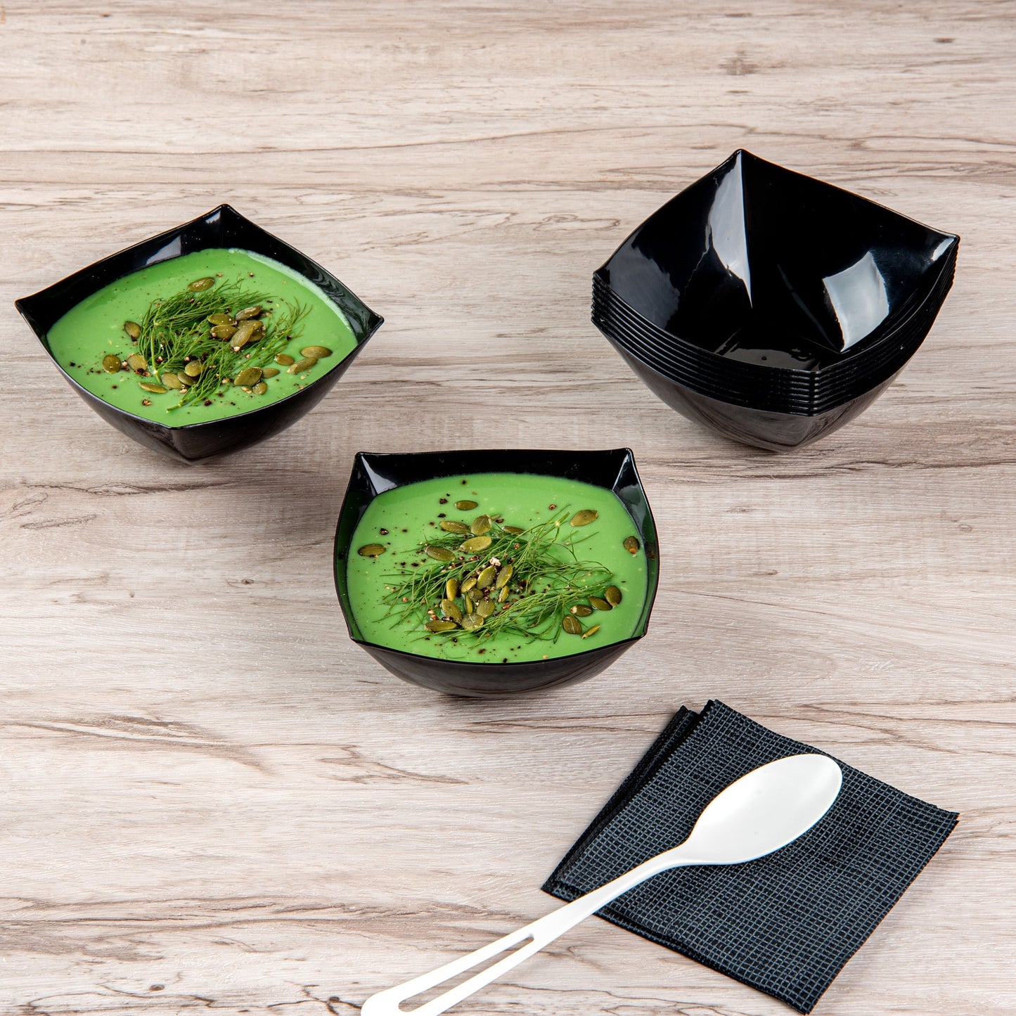 Moderna 8 oz Square Black Plastic Bowl - 4 1/2" x 4 1/2" x 2" - 10 count box