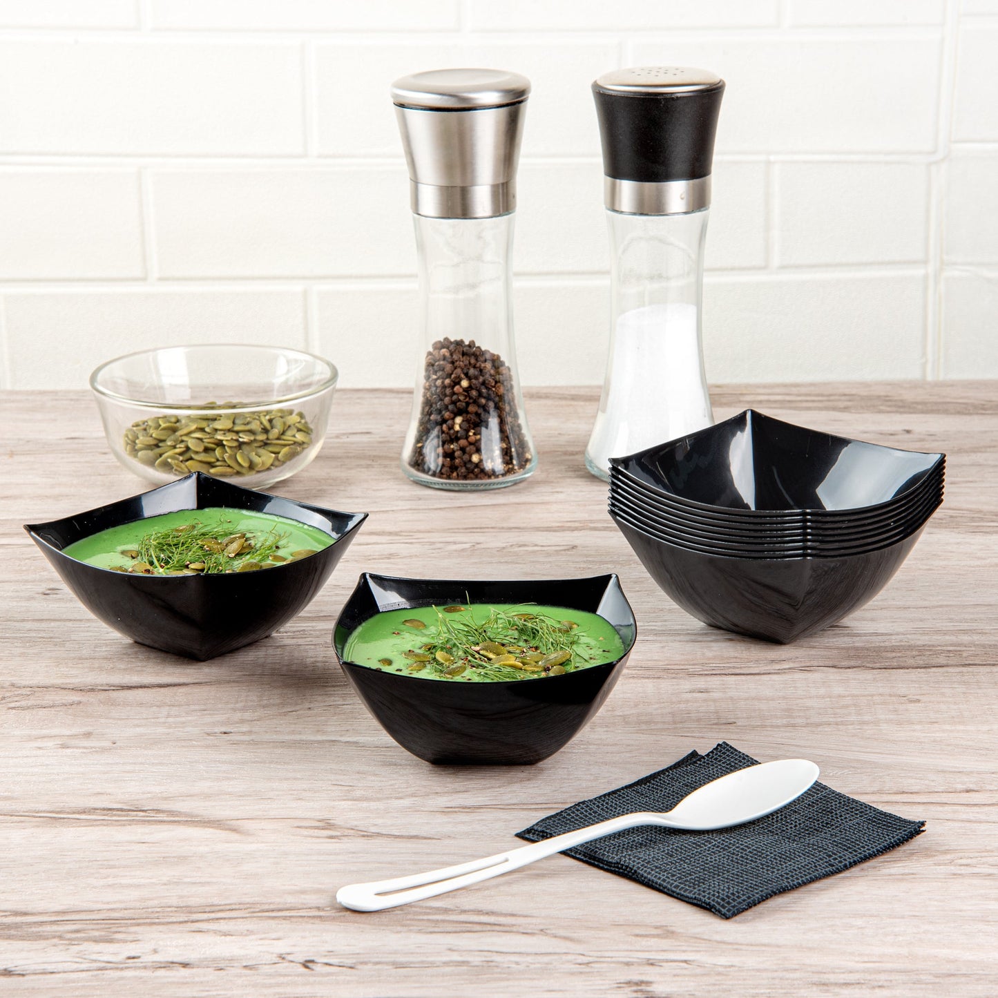 Moderna 8 oz Square Black Plastic Bowl - 4 1/2" x 4 1/2" x 2" - 10 count box