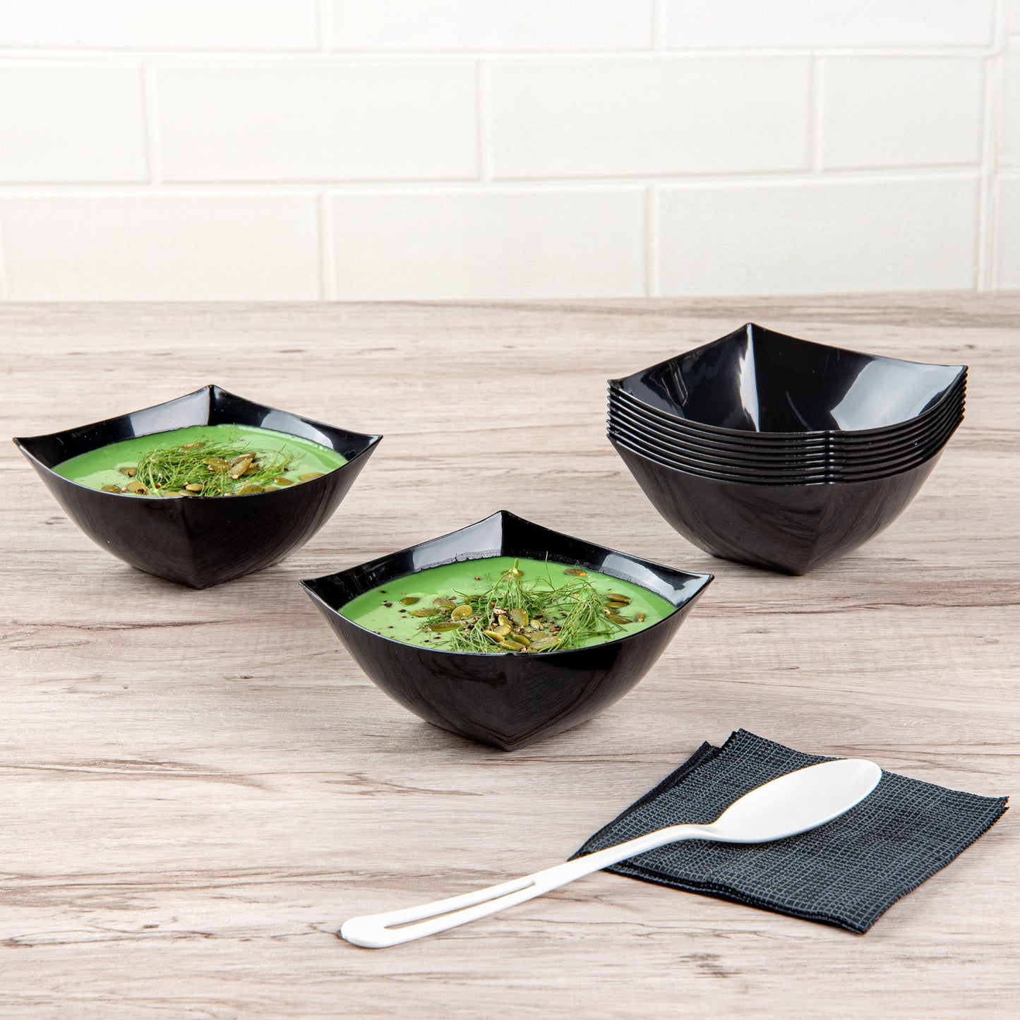 Moderna 8 oz Square Black Plastic Bowl - 4 1/2" x 4 1/2" x 2" - 100 count box