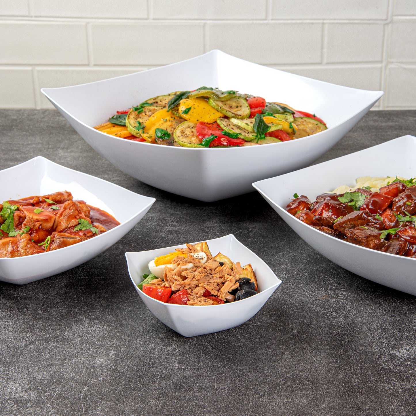 Moderna 8 oz Square White Plastic Bowl - 4 1/2" x 4 1/2" x 2" - 100 count box