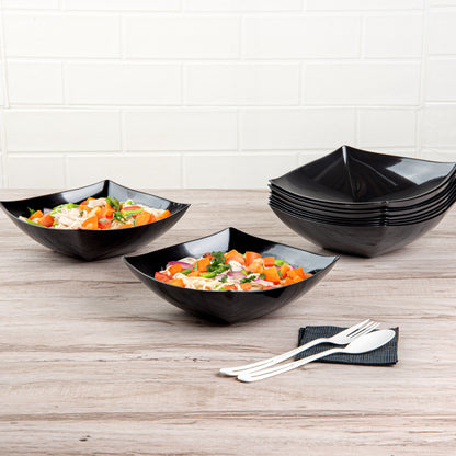 Moderna 32 oz Square Black Plastic Bowl - 7 3/4" x 7 3/4" x 2 1/4" - 100 count box