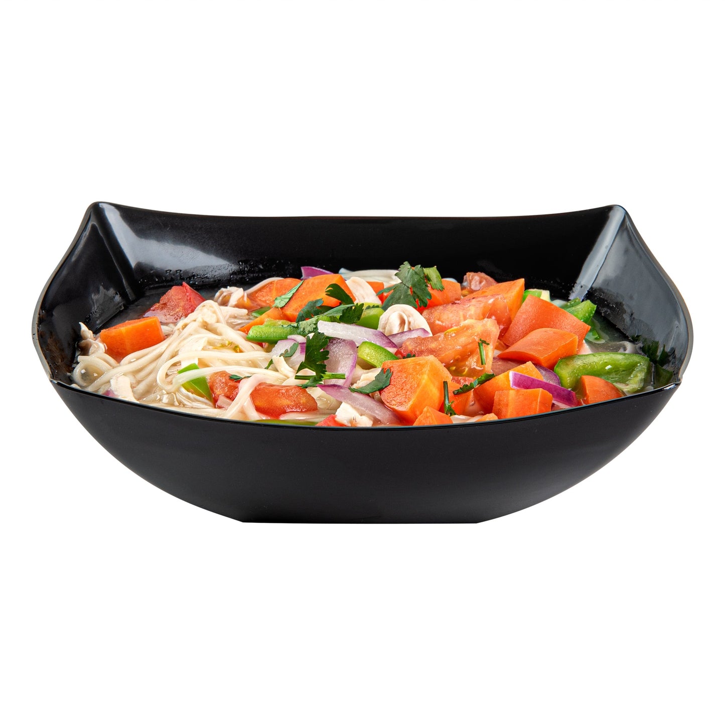 Moderna 32 oz Square Black Plastic Bowl - 7 3/4" x 7 3/4" x 2 1/4" - 100 count box